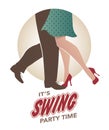 It`s swing party time: Legs of man and woman wearing retro clothes and shoes dancing