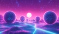 1980s Synthwave Gradient Background with Glowing Spheres and Retro-Futuristic Neon Elements Royalty Free Stock Photo