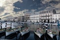 Canal de la Peyrade and its typical rowing boats, desaturated, in SÃ¨te in Occitanie, France