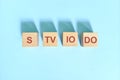 S TV IO DO basic sentence pattern English grammar concept. Wooden blocks flat lay