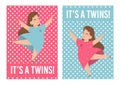 It`s Twins Baby Showers Cards Set with Cute Girls