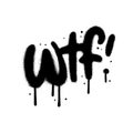 90s urban graffiti WTF chat abbreviation in black over white. Wall art textured lettering in 90s typography design style