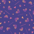 80s vector seamless pattern with hearts and geometric motifs. Colored hearts, Valentines day background. Vector Abstract