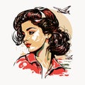 80s vintage girl full color illustration