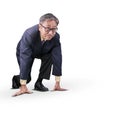 60s years asian business man posting as runner on start approach Royalty Free Stock Photo