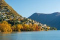 Hillside villas in Castagnola district surrounded by autumn foliage. Lugano, Canton of Ticino, Switzerland Royalty Free Stock Photo