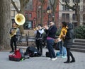 A SA band performs in Washington Square Park, New York CIty