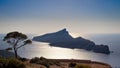 Sa Dragonera nature park, daytime,Sa Trapa monastery, view of mediterranean sea, trees, plants nature in foreground, sunny day,