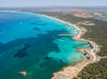 Sa Rapita, Mallorca Spain. Amazing drone aerial landscape of the charming Es Rapita and Es trenc beaches and turquoise sea