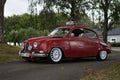 Saab 96 from 1964 - red Swedish car Royalty Free Stock Photo