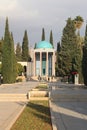 Saadi mausoleum and its visitors, trees, Shiraz, Iran