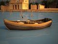 Saadian pavilion, Menara gardens, and Atlas in Marrakech, Morocco, Africa lake wooden boat. 3d rendering illustration