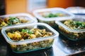 saag aloo meal prep in multiple containers Royalty Free Stock Photo