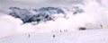 Saalbach, Austria ski slope and snow peaks panorama