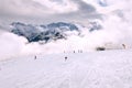 Saalbach, Austria ski slope and snow peaks panorama
