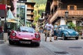 Ferrari Dino oldsmobile vintage veteran cars preparing for Saalbach Classic rally Royalty Free Stock Photo