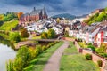Saarburg, Germany - Old town and Saint Laurentius church Royalty Free Stock Photo