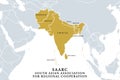 SAARC, South Asian Association for Regional Cooperation, members map Royalty Free Stock Photo