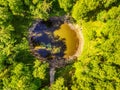 Saarema Island, Estonia: aerial top view the main meteorite crater in the village of Kaali Royalty Free Stock Photo