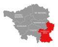 Saarpfalz Kreis red highlighted in map of Saarland Germany DE