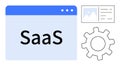 SaaS Application Concept with Browser Window, Settings Gear, and Wireframe Element Royalty Free Stock Photo