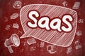 SaaS - Cartoon Illustration on Red Chalkboard.