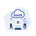 SaaS, cloud service vector design with people