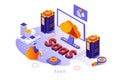 SaaS concept in 3d isometric design. Users subscribe to software