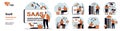 SaaS concept with people scenes mega set in flat web design. Bundle of character situation with users use software as a