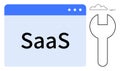 SaaS Concept with Cloud Computing and Large Wrench Symbol in Minimalist Design Royalty Free Stock Photo