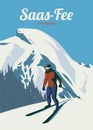 saas fee poster vintage at switzerland ski design. saastal poster design