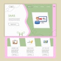 SAAS flat landing page website template. Member card, airline miles, gift voucher. Web banner with header, content and