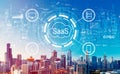 SaaS - software as a service concept with downtown Chicago cityscape