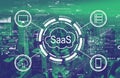 SaaS - software as a service concept with downtown San Francisco