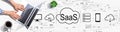 SaaS - software as a service concept with person using a laptop