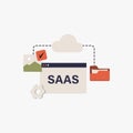 SaaS cloud storage concept in flat vector illustration symbolizing software as a service, online storage, and digital Royalty Free Stock Photo
