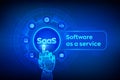 SaaS. Software as a service. Internet and technology concept on virtual screen. Development Concept. SAAS Computing IOT Industry.