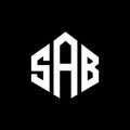 SAB letter logo design with polygon shape. SAB polygon and cube shape logo design. SAB hexagon vector logo template white and Royalty Free Stock Photo