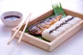 Saba or mackerel grilled and sushi sprinkled with black sesame Royalty Free Stock Photo