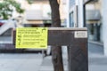 Sabadell, SPAIN - 06/24/2020: poster in a water fountain at PlaÃÂ§a de l`Angel square with protection measures against the Covid-1