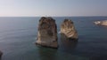 Sabah Nassar`s Rock at Raouche in Beirut, Lebanon. known as the Pigeons` Rock - Beautiful aerial view nature and sea. Lebanon attr