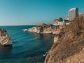 Sabah Nassar`s Rock at Raouche in Beirut, Lebanon. known as the Pigeons` Rock. Beautiful nature and sea. Lebanon attractions