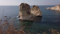 Sabah Nassar`s Rock at Raouche in Beirut, Lebanon. known as the Pigeons` Rock - Beautiful aerial view nature and sea. Lebanon attr