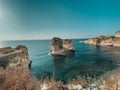 Sabah Nassar`s Rock at Raouche in Beirut, Lebanon. known as the Pigeons` Rock. Beautiful nature and sea. Lebanon attractions