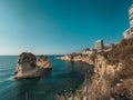 Sabah Nassar`s Rock at Raouche in Beirut, Lebanon. known as the Pigeons` Rock. Beautiful nature and sea. Lebanon attractions