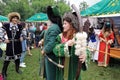 Sabantui celebration in Moscow. People in retro costumes pose for photos