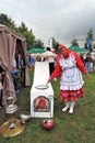 Sabantui celebration in Moscow. Woman in traditional costume