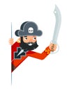 Saber sword sea dog pirate buccaneer filibuster corsair look out corner concept cartoon character flat design vector