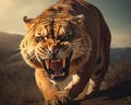 The saber-tooth tiger has a tooth. Royalty Free Stock Photo