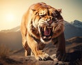 The saber-tooth tiger has a tooth. Royalty Free Stock Photo